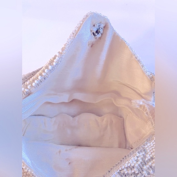 Antique Art Deco Cream Beaded Evening Clutch Purse - Picture 4 of 6